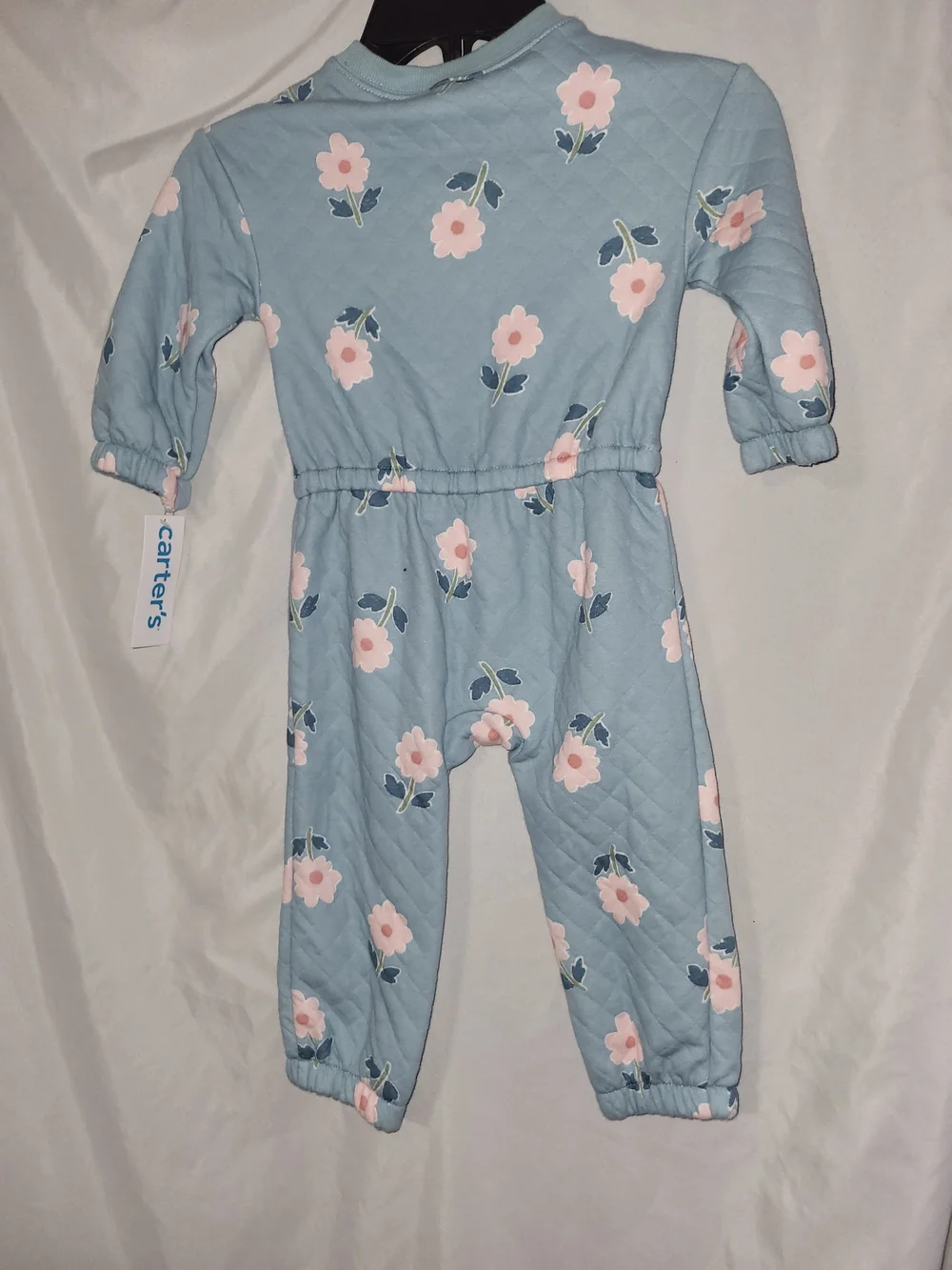 Carter's Light Blue Quilted Floral One-Piece Romper Girls Size 18 Months